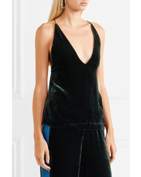 Dion Lee Open Back Chiffon Paneled Velvet Camisole Forest Green