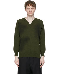 Dark Green Tie-Dye V-neck Sweater