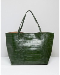 Glamorous Moc Croc Tote In Forest Green