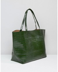 Glamorous Moc Croc Tote In Forest Green
