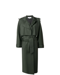 Women's Dark Green Trenchcoat, White Button Down Blouse, Black Skinny ...