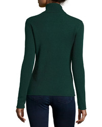 Neiman Marcus Cashmere Basic Turtleneck Sweater Green