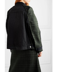 Sacai Paneled Canvas Trimmed Tweed And Denim Jacket