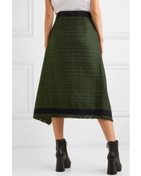 Sacai Paneled Asymmetric Med Tweed And Denim Skirt