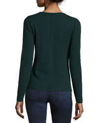 Neiman Marcus Cashmere V Neck Long Sleeve Pullover Sweater Green