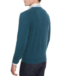 Neiman Marcus Cashmere V Neck Sweater Teal