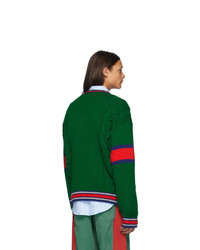 Gucci Green Cable Knit V Neck Sweater