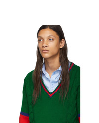 Gucci Green Cable Knit V Neck Sweater