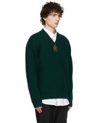 Burberry Green Letter Motif V Neck Sweater