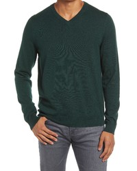 Nordstrom Shop Cotton Cashmere V Neck Sweater In Green Ponderosa Heather At