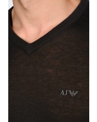 Armani Jeans V Neck Jumper In Wool And Viscose