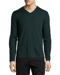 Neiman Marcus Wool V Neck Modern Fit Sweater Green Lake