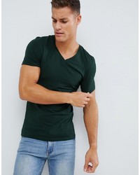 ASOS DESIGN Muscle Fit Shirt With V Neck In Khaki