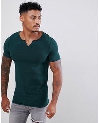 ASOS DESIGN Muscle Fit T Shirt With Raw Notch Neck In Green