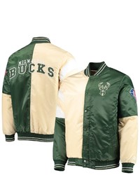 STARTE R Cream Green Milwaukee Bucks 75th Anniversary Leader Color Block Satin Full Snap Jacket At Nordstrom