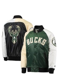 STARTE R Greengoldwhite Milwaukee Bucks Tricolor Remix Raglan Full Snap Jacket