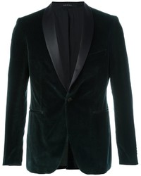 Men's Dark Green Velvet Blazer, Black V-neck T-shirt, Black Dress Pants ...