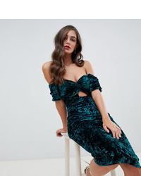 Flounce London Tall Off Shoulder Velvet Midi Dress With Cut Out Front