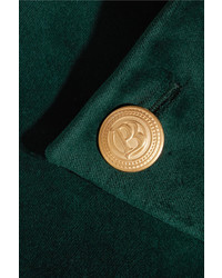 PIERRE BALMAIN Cotton Blend Velvet Double Breasted Coat Emerald