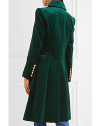 PIERRE BALMAIN Cotton Blend Velvet Double Breasted Coat Emerald