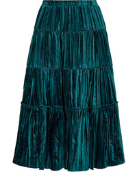Dark Green Velvet Midi Skirt
