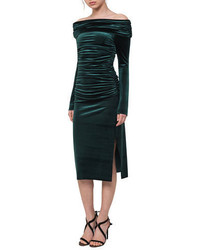 Dark Green Velvet Off Shoulder Dress