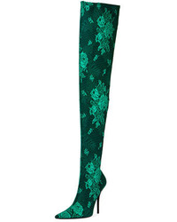 Balenciaga Floral Lace Over The Knee Boot Vert