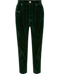 Dark Green Velvet Tapered Pants