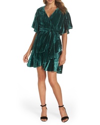 Dark Green Velvet Wrap Dress