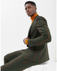 ASOS DESIGN Skinny Suit Jacket In Khaki Pinstripe