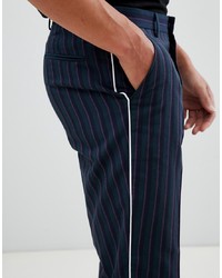 ASOS DESIGN Slim Smart Trouser In Stripe With White Piping