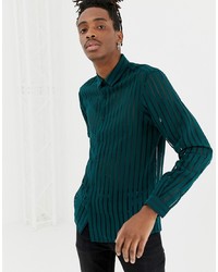 ASOS DESIGN Regular Fit Satin Stripe Shirt In Green