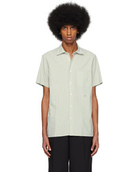 Dark Green Vertical Striped Seersucker Long Sleeve Shirt