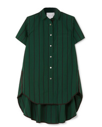 Dark Green Vertical Striped Short Sleeve Button Down Shirt