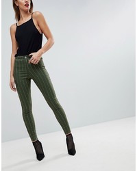 Dark Green Vertical Striped Skinny Jeans