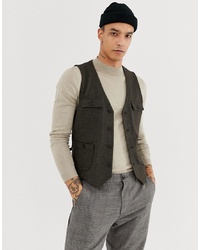 ASOS DESIGN Asos Skinny Waistcoat In Brown With Button Pockets