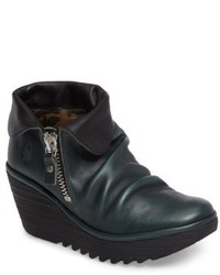 Dark Green Wedge Ankle Boots