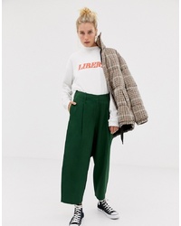 ASOS DESIGN Balloon Leg Trousers With Lace Up Back In Green