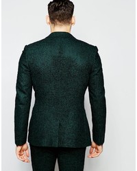 Asos Brand Super Skinny Suit Jacket In Green Herringbone