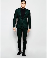 Asos Brand Super Skinny Suit Jacket In Green Herringbone