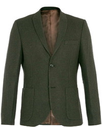 Topman Dark Green Wool Blend Skinny Fit Blazer