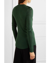 Balmain Button Detailed Wool And Silk Blend Jersey Top Green
