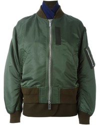 Dark Green Wool Bomber Jacket