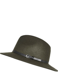 River Island Dark Green Felt Fedora Hat