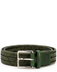 Dark Green Woven Leather Belt
