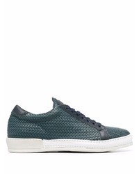 Dark Green Woven Leather Low Top Sneakers