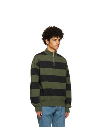Han Kjobenhavn Green And Black Striped Half Zip Sweatshirt