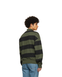 Han Kjobenhavn Green And Black Striped Half Zip Sweatshirt