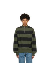 Han Kjobenhavn Green And Black Striped Half Zip Sweatshirt