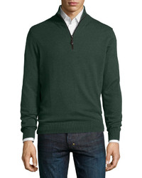 Neiman Marcus Nano Cashmere 14 Zip Pullover Green